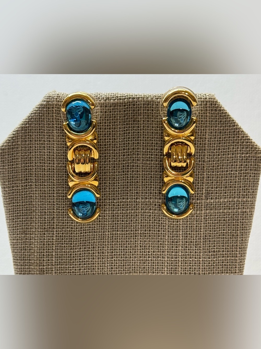 Monet Gold-Tone Earrings with Aqua Blue Cabochons